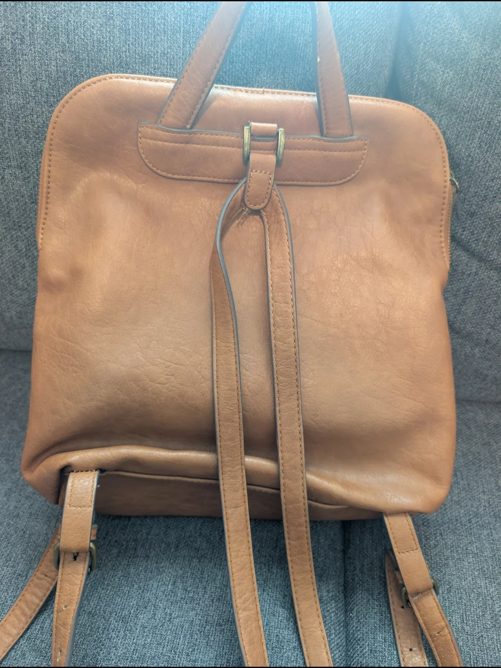 Market & Spruce Dara Zipper Detail Leather Backpack Tote - Cognac